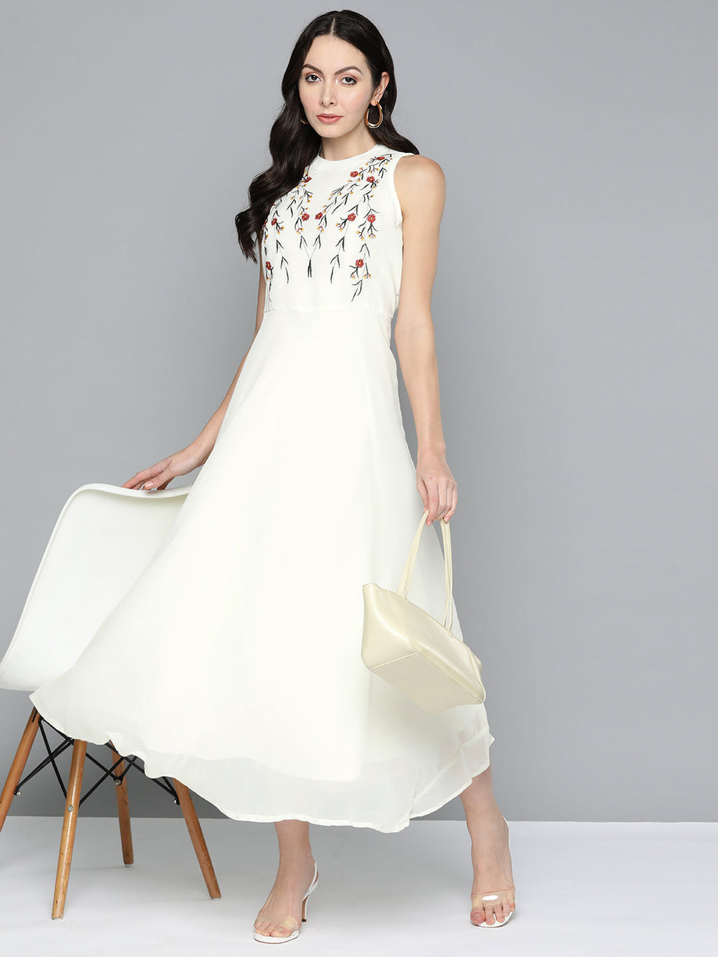 Jompers Women's Embroidered A-Line Midi Dress - Ivory - Distacart
