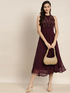 Jompers Women's Embroidered A-Line Midi Dress - Purple - Distacart