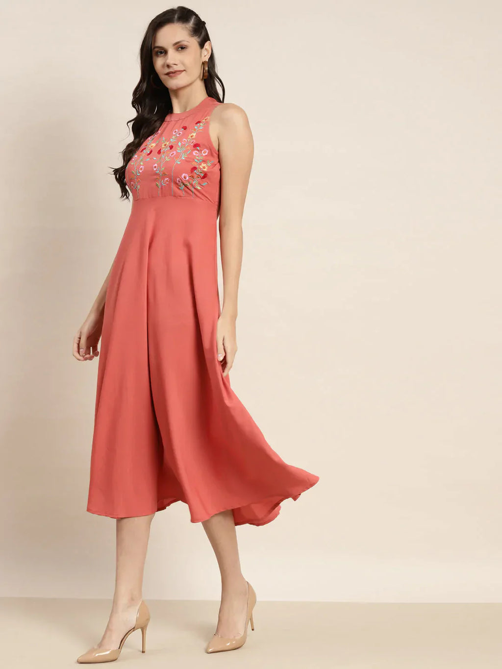 Jompers Women's Embroidered A-Line Midi Dress - Pink - Distacart