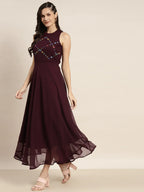 Jompers Women's Embroidered A-Line Midi Dress - Purple - Distacart