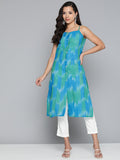 Jompers Women's Pure Cotton Blue Ikkat Kurta