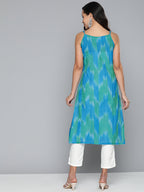 Jompers Women's Pure Cotton Blue Ikkat Kurta