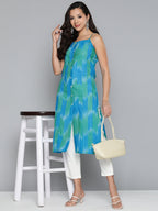 Jompers Women's Pure Cotton Blue Ikkat Kurta
