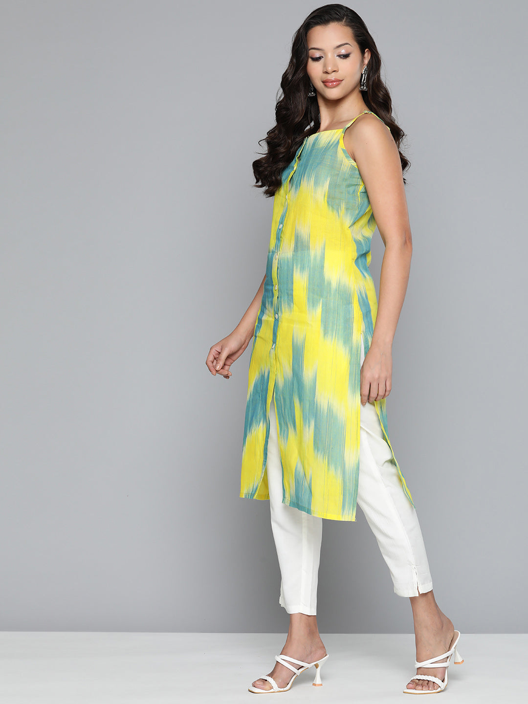 Jompers Women's Pure Cotton Yellow Ikkat Kurta - Distacart