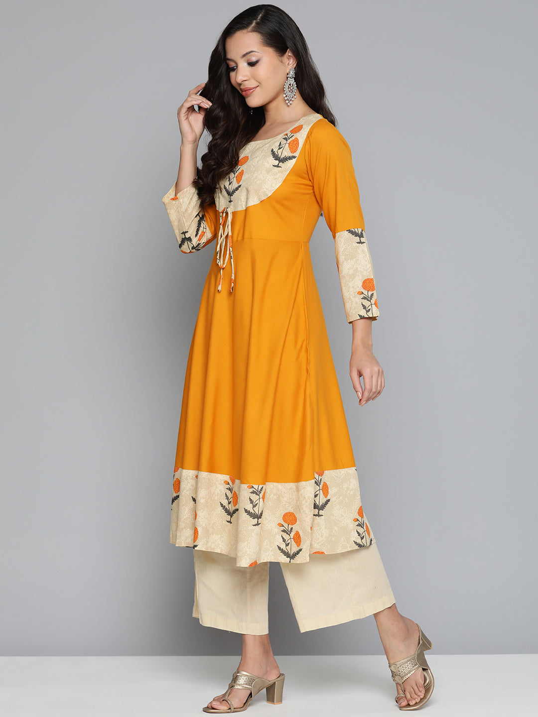 Jompers Women's Floral Printed Mustard Floral Kurta - Distacart