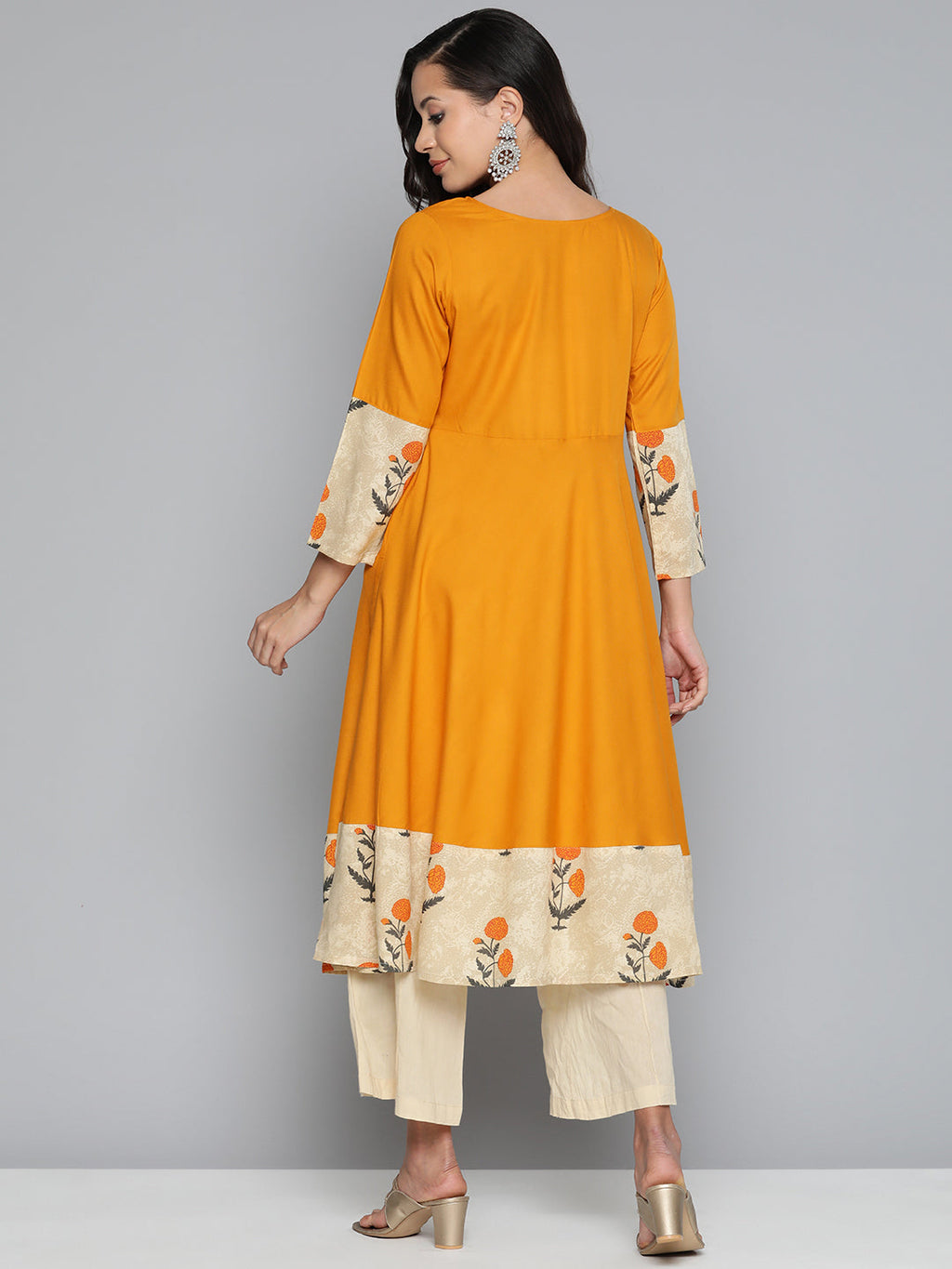 Jompers Women's Floral Printed Mustard Floral Kurta - Distacart