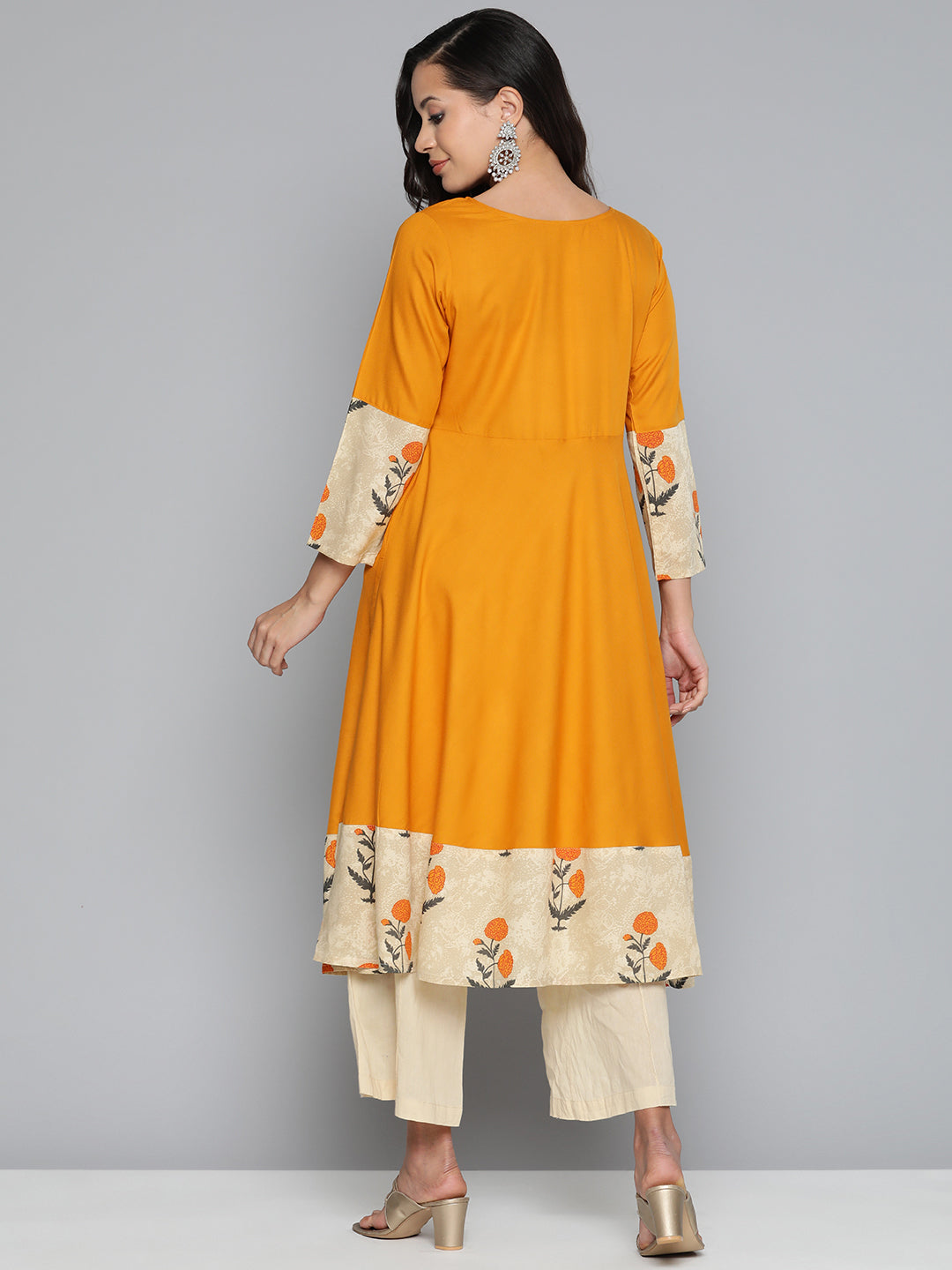 Jompers Women's Floral Printed Mustard Floral Kurta - Distacart