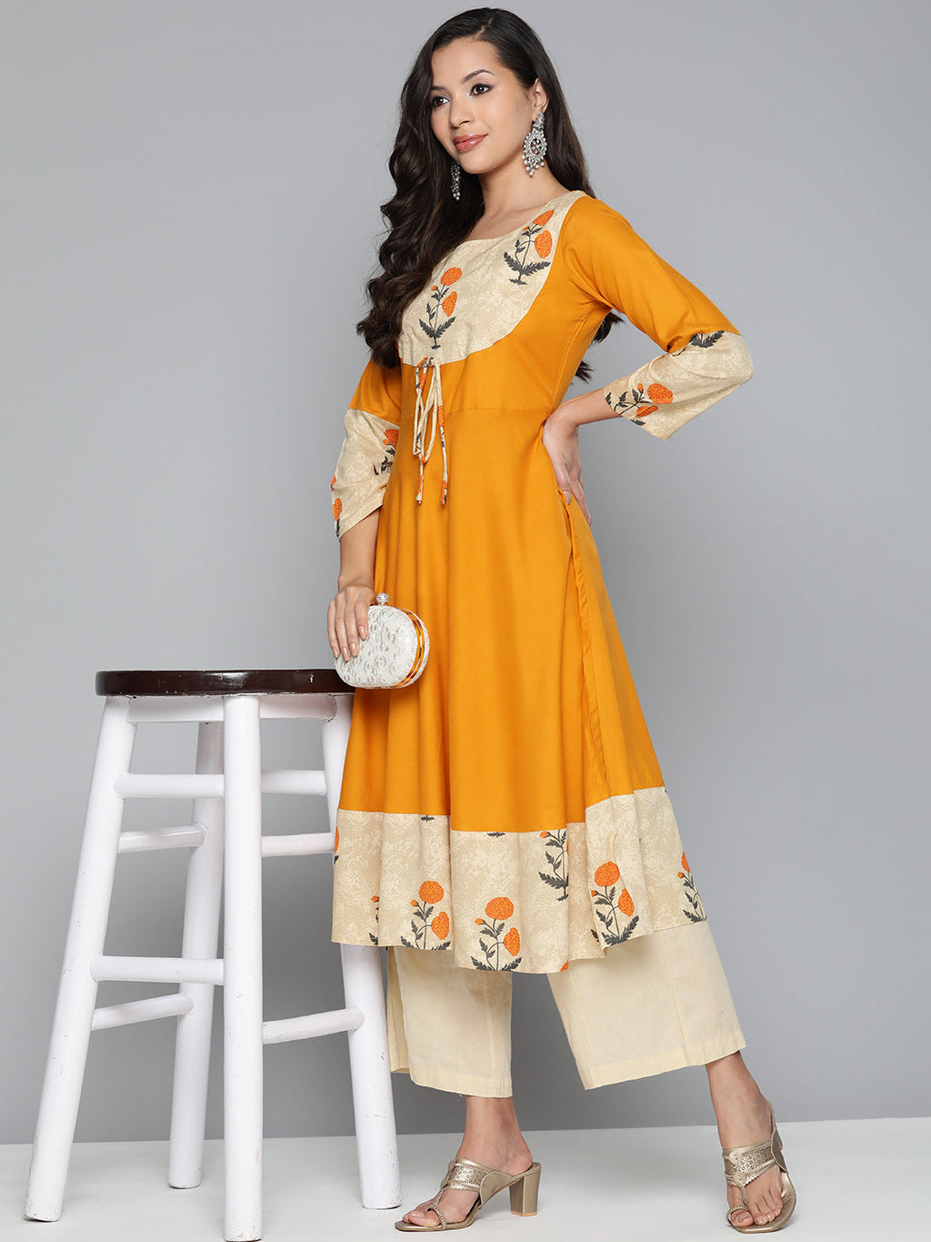 Jompers Women's Floral Printed Mustard Floral Kurta - Distacart
