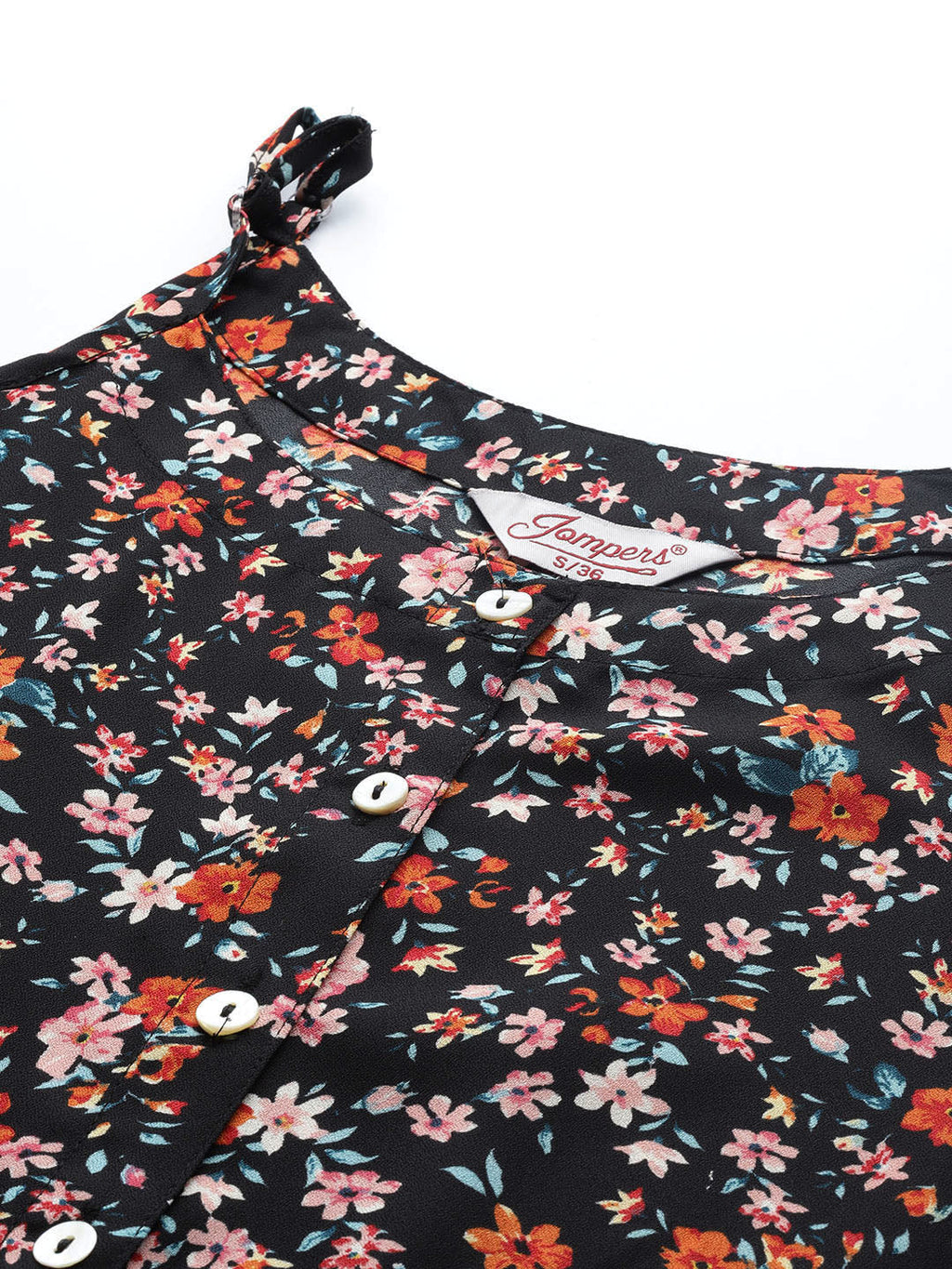 Jompers Women's Floral Printed Floral Georgette Kurta - Black - Distacart