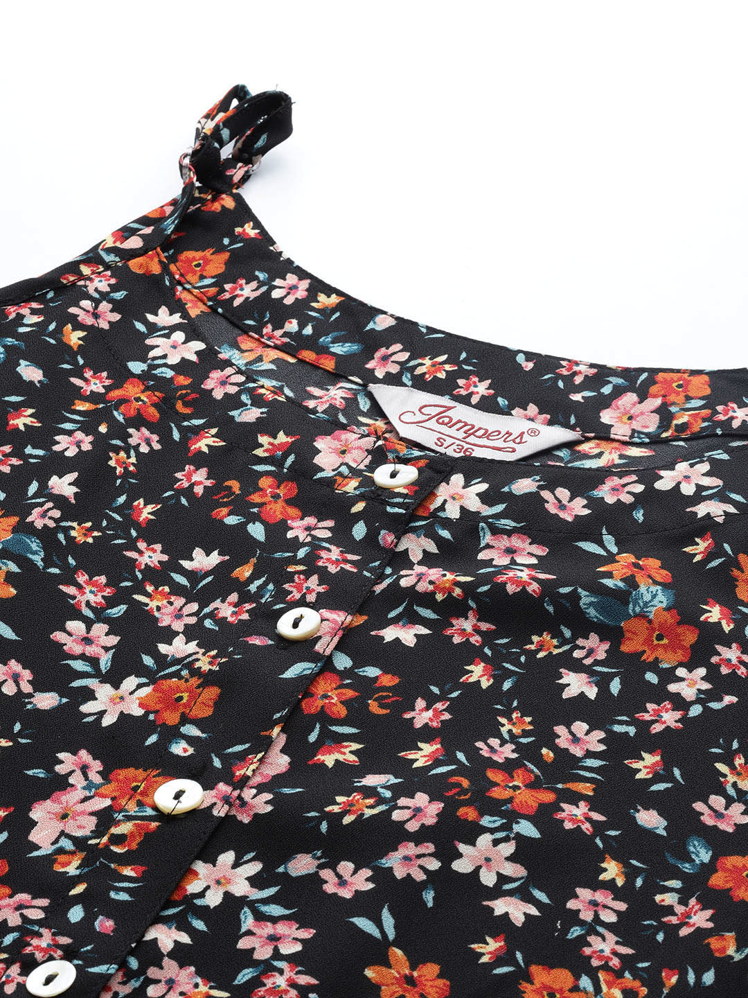 Jompers Women's Floral Printed Floral Georgette Kurta - Black - Distacart