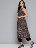Jompers Women's Floral Printed Floral Georgette Kurta - Black - Distacart