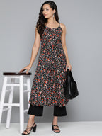 Jompers Women's Floral Printed Floral Georgette Kurta - Black - Distacart