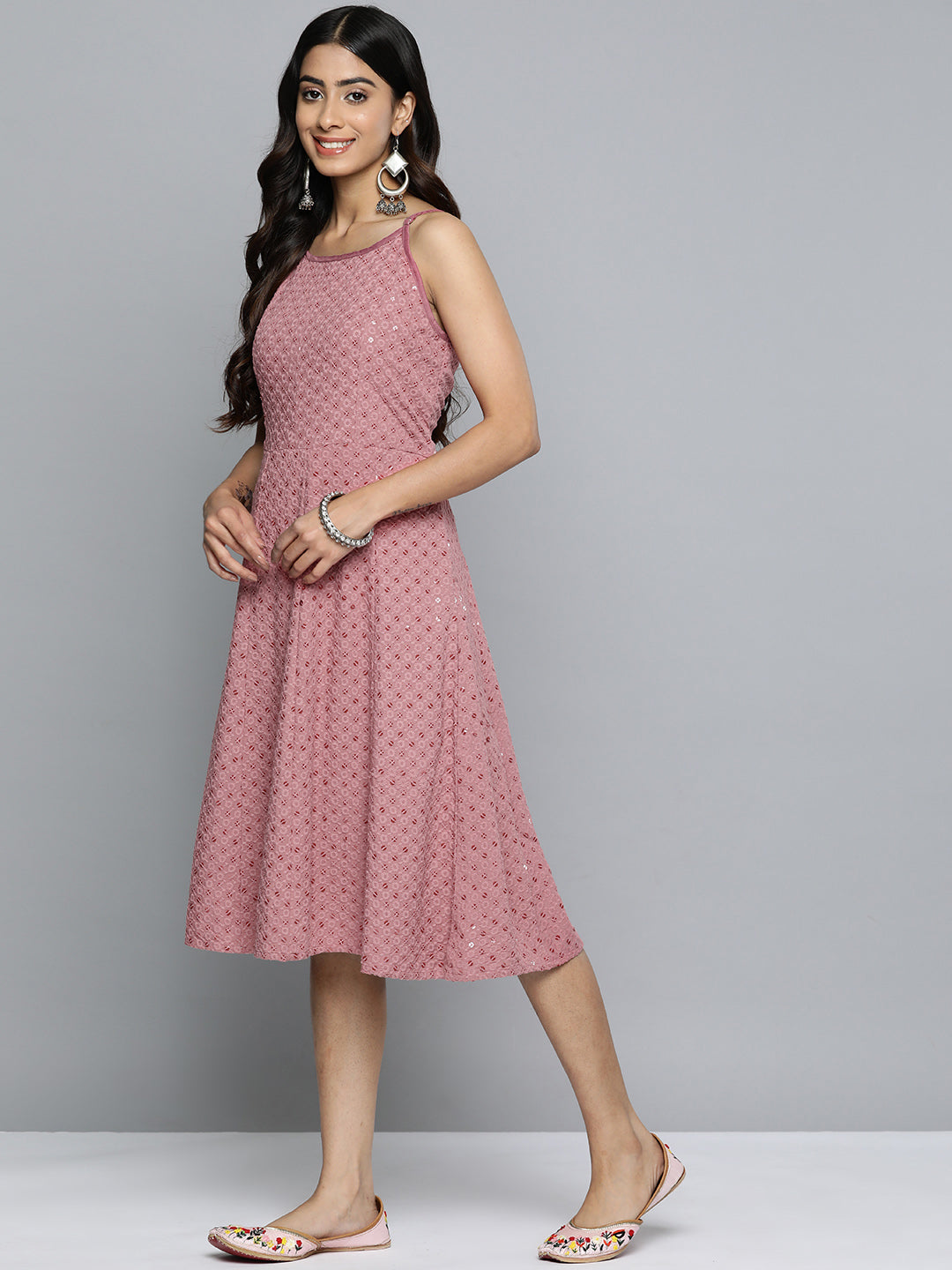 Jompers Women's Coral Floral Sequin Embroidered A-Line Midi Dress - Distacart
