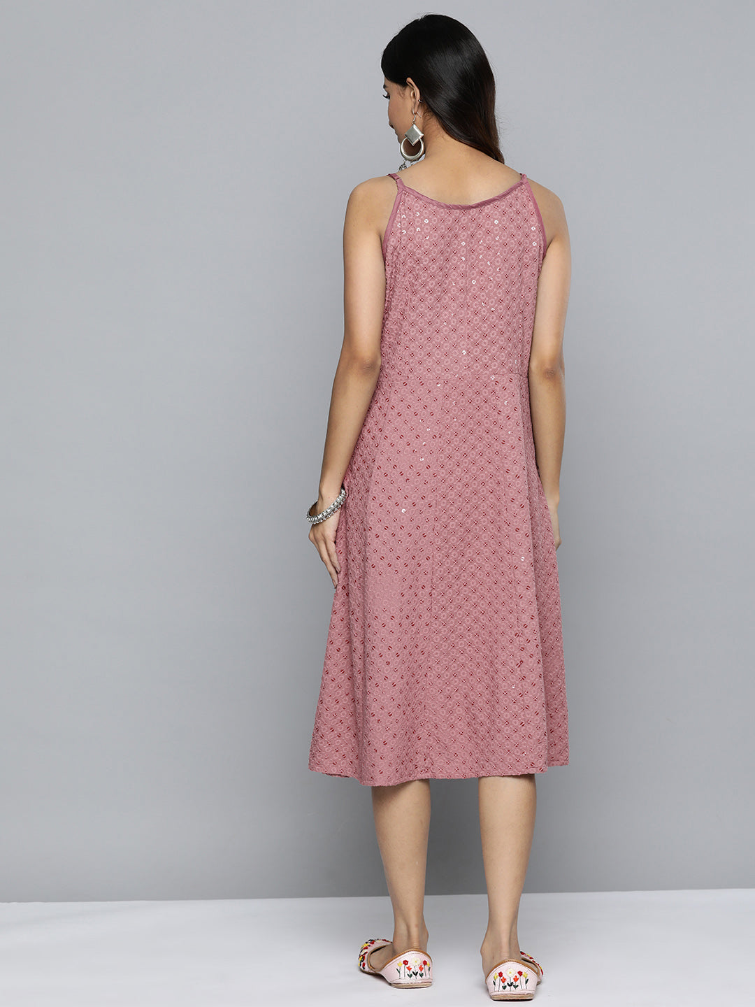 Jompers Women's Coral Floral Sequin Embroidered A-Line Midi Dress - Distacart