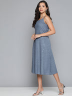 Jompers Women's Grey Floral Sequin Embroidered A-Line Midi Dress - Grey - Distacart