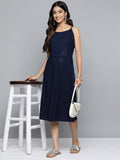 Jompers Women's Navy Floral Sequin Embroidered A-Line Midi Dress - Distacart