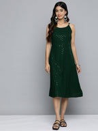 Jompers Women's Olive Floral Sequin Embroidered A-Line Midi Dress - Distacart