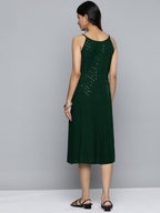 Jompers Women's Olive Floral Sequin Embroidered A-Line Midi Dress - Distacart