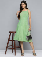 Jompers Women's Green Floral Sequin Embroidered A-Line Midi Dress - Distacart
