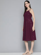 Jompers Women's Purple Floral Sequin Embroidered A-Line Midi Dress - Purple - Distacart