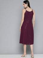 Jompers Women's Purple Floral Sequin Embroidered A-Line Midi Dress - Purple - Distacart