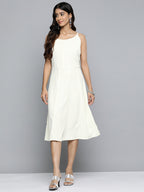 Jompers Women's White Floral Sequin Embroidered A-Line Midi Dress - Distacart