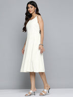 Jompers Women's White Floral Sequin Embroidered A-Line Midi Dress - Distacart