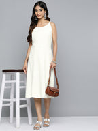 Jompers Women's White Floral Sequin Embroidered A-Line Midi Dress - Distacart