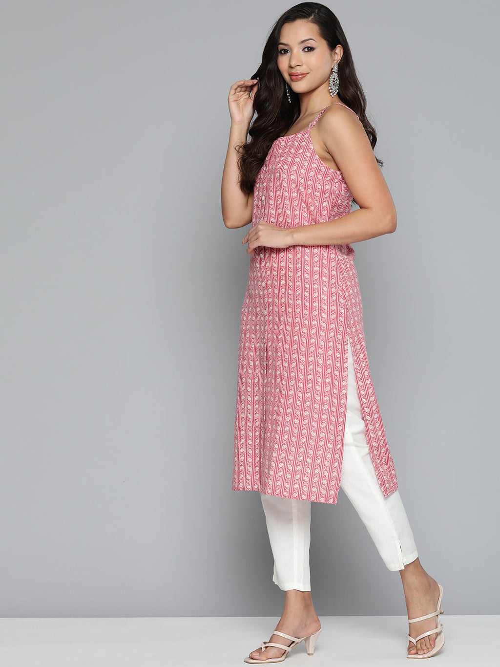 Jompers Women's Floral Printed Red Kurta - Red - Distacart