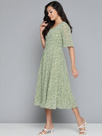 Jompers Women's Floral Georgette A-Line Midi Dress - Green - Distacart