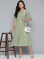 Jompers Women's Floral Georgette A-Line Midi Dress - Green - Distacart