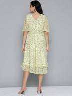 Jompers Women's Floarl print flared georgette dress - Off-White - Distacart