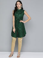 Jompers Women's Geometric Embroidered Mirror Work Kurta - Green