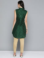 Jompers Women's Geometric Embroidered Mirror Work Kurta - Green