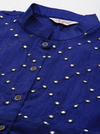 Jompers Women's Geometric Embroidered Mirror Work Kurta - Navy Blue - Distacart