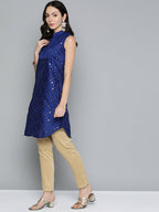 Jompers Women's Geometric Embroidered Mirror Work Kurta - Navy Blue - Distacart