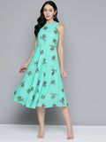 Jompers Women's Floral Print Georgette A-Line Midi Dress - Blue - Distacart
