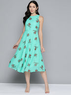Jompers Women's Floral Print Georgette A-Line Midi Dress - Blue - Distacart