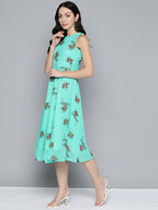 Jompers Women's Floral Print Georgette A-Line Midi Dress - Blue - Distacart