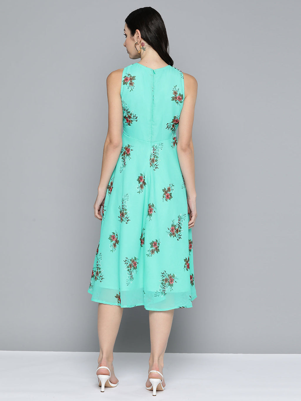 Jompers Women's Floral Print Georgette A-Line Midi Dress - Blue - Distacart