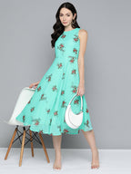 Jompers Women's Floral Print Georgette A-Line Midi Dress - Blue - Distacart
