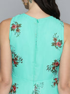 Jompers Women's Floral Print Georgette A-Line Midi Dress - Blue - Distacart