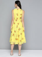 Jompers Women's Floral Print Georgette A-Line Midi Dress - Yellow - Distacart