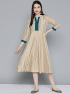 Jompers Women's Sequin work, flared ethnic dress - Beige - Distacart
