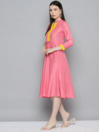 Jompers Women's Sequin work, flared ethnic dress - PInk - Distacart