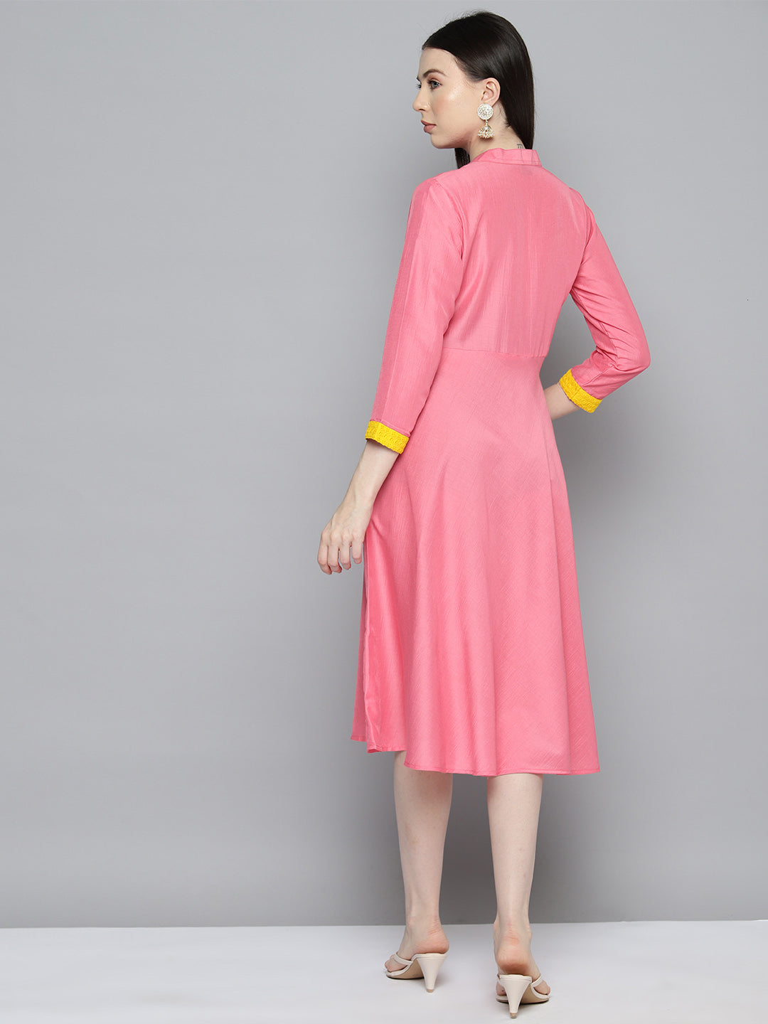 Jompers Women's Sequin work, flared ethnic dress - PInk - Distacart