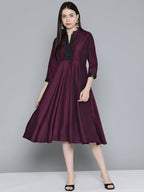 Jompers Women's Sequin work, flared ethnic dress - Wine - Distacart