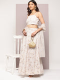 Jompers Women's Crystal Beads Work Printed Lehenga choli with dupatta - Beige