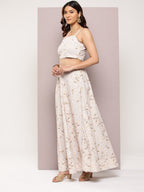 Jompers Women's Crystal Beads Work Printed Lehenga choli with dupatta - Beige