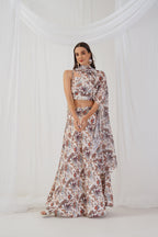 Jompers Women's Printed Beads & Stones Ready to Wear Lehenga & Blouse With Dupatta - Ivory